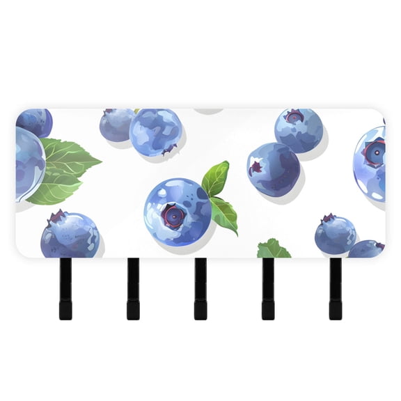 Blueberries in White Mail Holder Organizer Wall Mount with Shelf Key Holder Key Rack with 5 Key Hooks for Wall Decorative