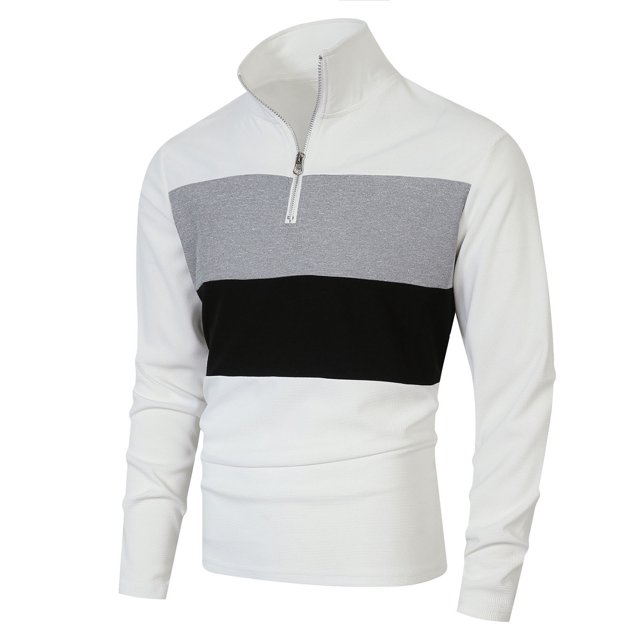Aqestyerly Polo à Manches Longues pour Homme de Style Rétro Britannique avec Fermeture Éclair, Col Montant, Parfait pour un Usage Décontracté