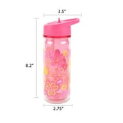 Your Zone 14 oz Flower Double Wall Insulated Plastic Water Bottle with Lid and Straw