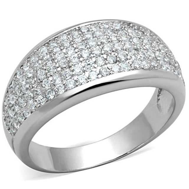 Women Rhodium Brass Ring with AAA Grade CZ in Clear - Size 7