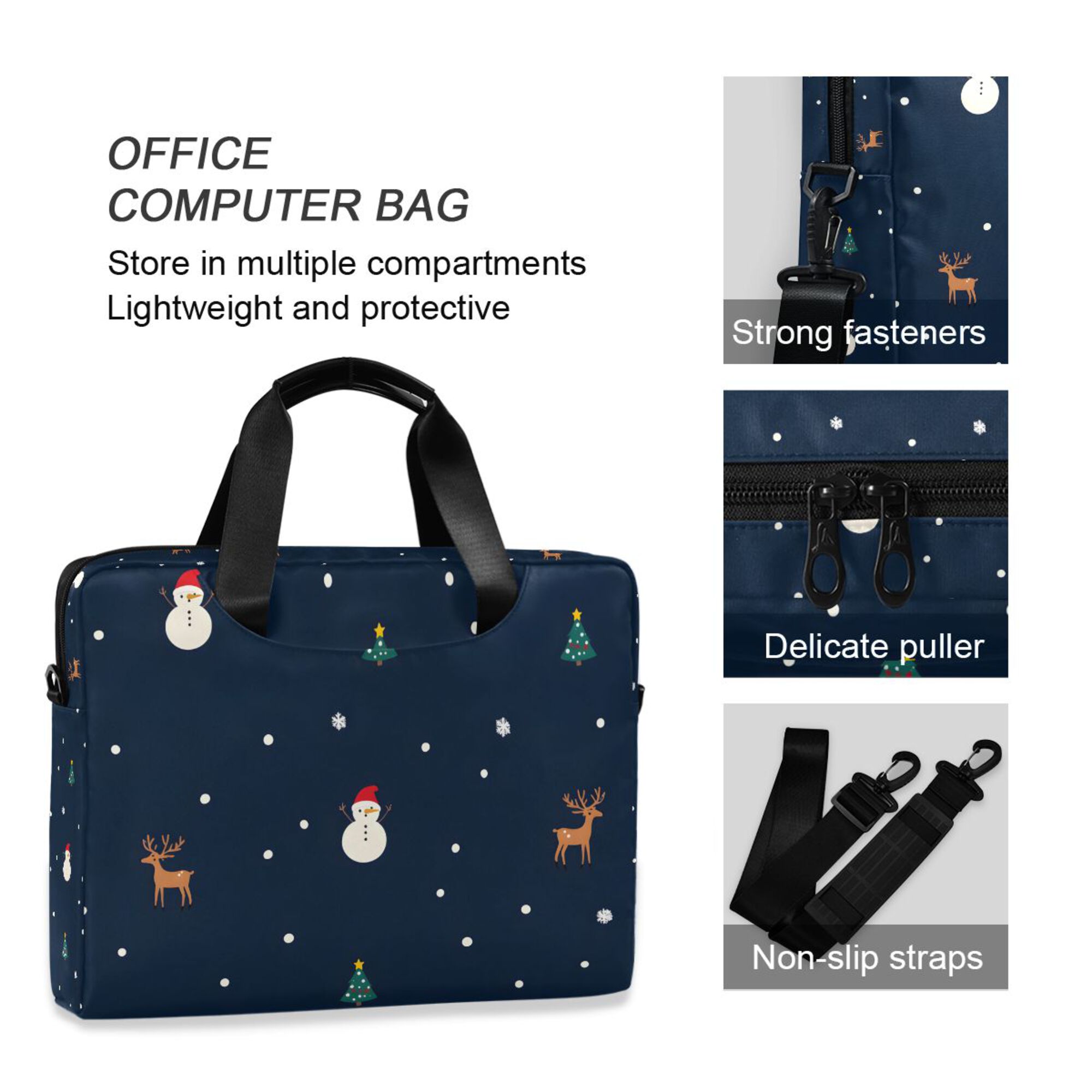 FORMRS 16" Laptop Bag Carrying Sleeve Case with Handle Travel Shoulder Briefcase, Christmas Whimsy