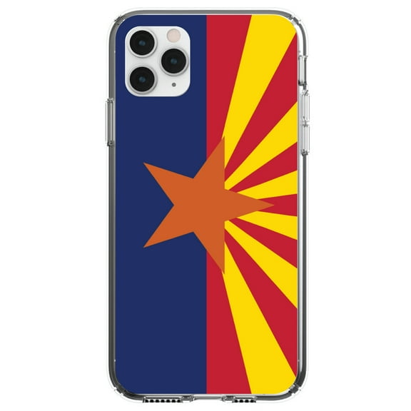 DistinctInk Clear Shockproof Hybrid Case for iPhone 12 / 12 PRO (6.1" Screen) - TPU Bumper, Acrylic Back, Tempered Glass Screen Protector - Arizona State Flag - US State Flag