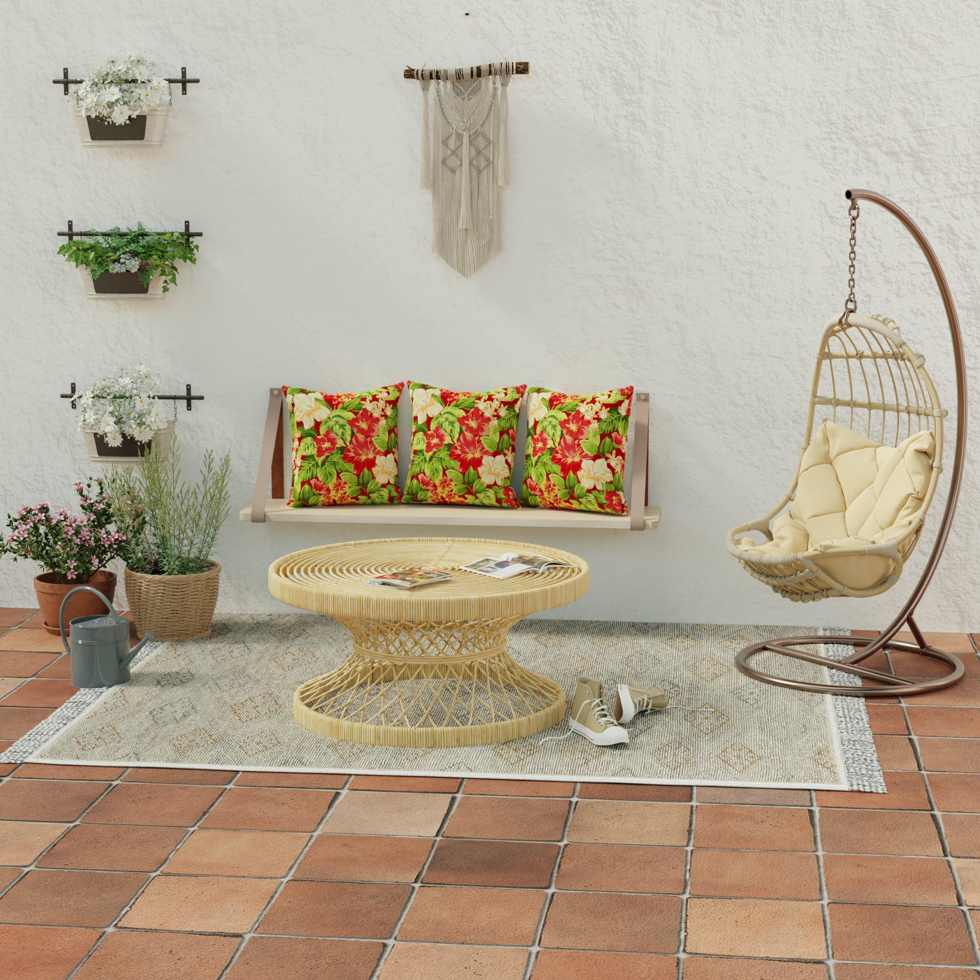 Jordan Manufacturing 22" x 22" Tiana Balsamic Red Tropical Square Outdoor Throw Pillow (2 Pack)