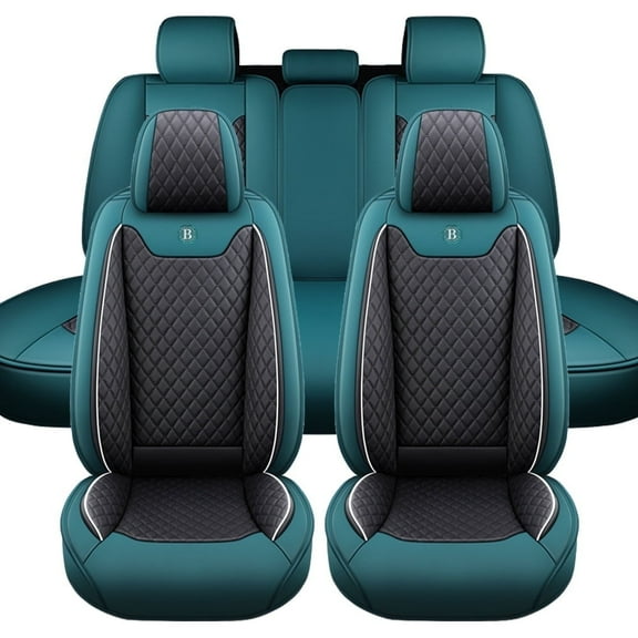 Maidao Car Seat Covers Full Set for Honda for CR-V 1997-2019 5 Seats Compatible Airbag Waterproof Premium Leather Front and Back Seat Protectors Black and Green