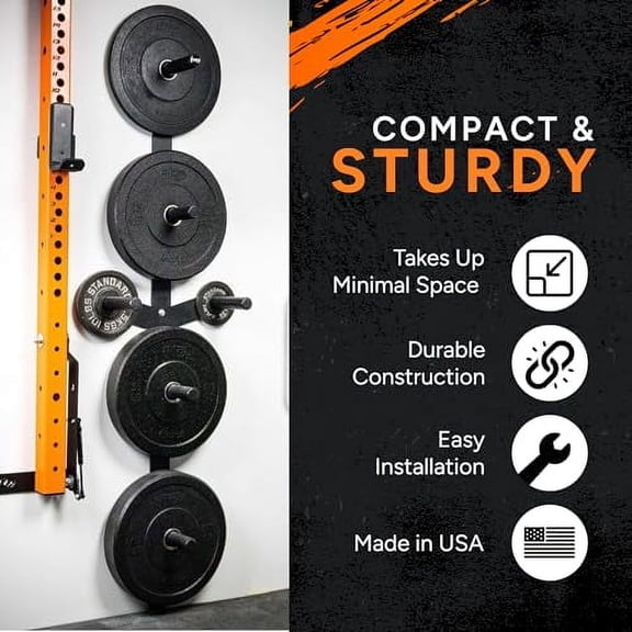 PRx Performance Profile Weight Plate Storage 3-Peg or 4-Peg Wall-Mounted Vertical Bumper weight plate Holder garage Workouts, home or commercial gym 2-Inch Barbell Plates