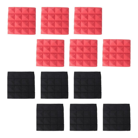 Charcoal Acoustic Foam Tiles Soundproofing Foam Panels Studio Sound Padding 2 x 10 x 10 Inch(Black Red)