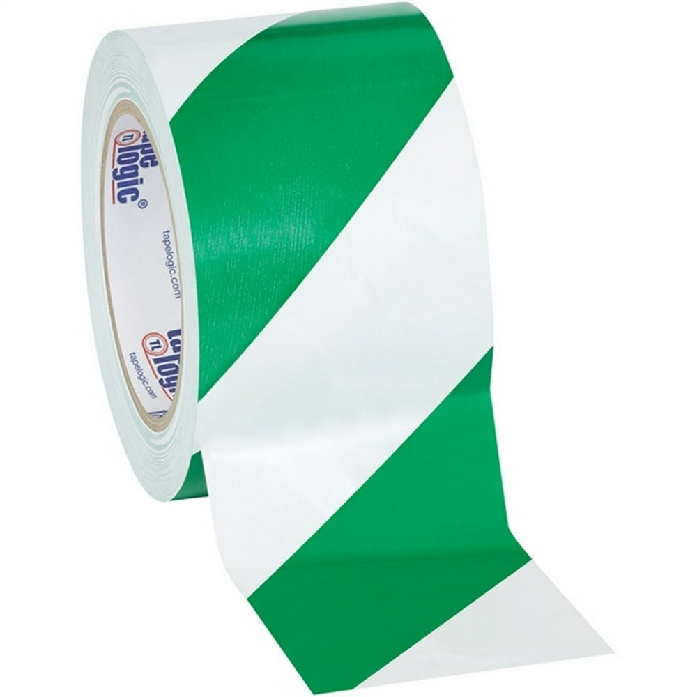 Tape Logic Green/White Striped Vinyl Safety Tape 3" x 36 Yard Roll (16