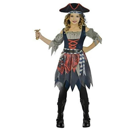 Amscan Castaway Cutie Pirate Costume, Girl's Medium 8-10 Blue, Grey