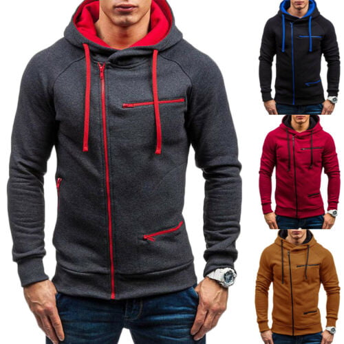 Men Plain Zip Up Hoodie Warm Fleece Top Causal Gym Adult Top Sweatshirt S to XL 