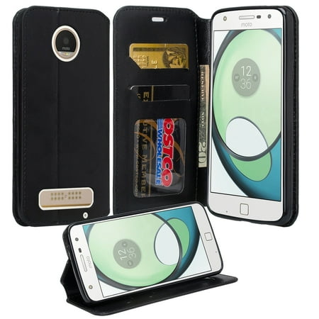 Moto Z Force Droid Case - Wydan Wallet Case Folio Flip Leather Kickstand Feature Credit Card Slot Style Cover (Best Credit Card Features)