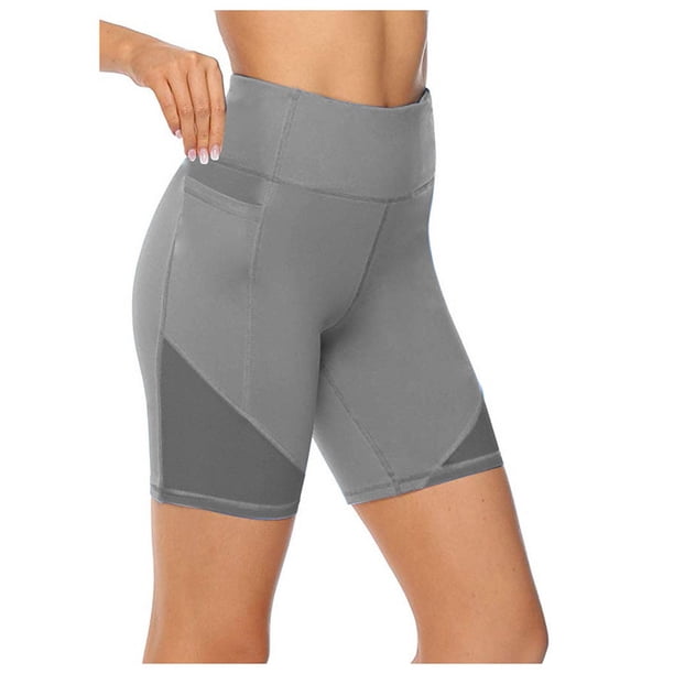 Gibobby Pantalones cortos de yoga Control de cintura Abdomen Entrenamiento de mujer Correr Yoga Pantalones de yoga Pantalones de yoga cortos altos(Gris,M)