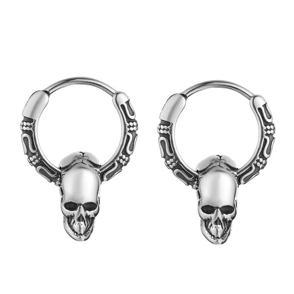 HZMAN Stainless Steel Goth Punk Style Skull Drop Earrings Pendant for Men