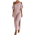 thumbnail image 2 of QUNYINEY Casual Summer Dresses for Women 2026 Long Striped Puff Short Sleeve One Shoulder A Line Dress Vacation Loose Fit Dresses, 2 of 5