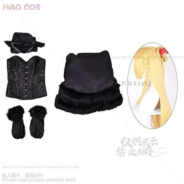 Disfraz de Anime Dungeon Meshi Marcille para mujer, traje negro, peluca, tocado, fantasía, Roleplay, Halloween