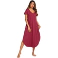 thumbnail image 3 of Ropa de dormir para mujer Camisones casuales con cuello en V Camisón largo de manga corta S-XXL, 3 of 4