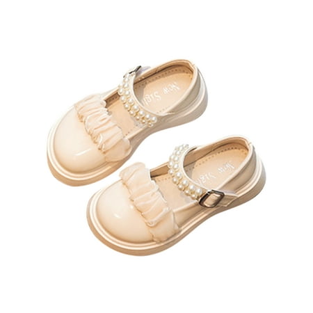 

Ritualay Children Non-Slip Leather Dress Shoes Round Toe Mary Jane School Uniform Ankle Strap Beige 2Y