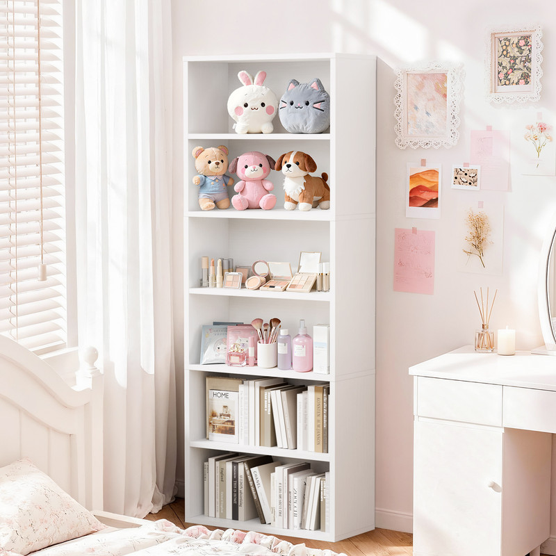 Homall 6-Shelf Standing Bookcase, Sturdy Storage for Home Office, Living Room,White