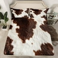 thumbnail image 2 of Manfei Brown Cow Hide Twin Sheet Sets,Farm Cowhide Twin Fitted Sheet,Rustic Farmhouse Cabin Flat Sheet For Men Women,Ultra Soft Home Decor,3 Pieces, 2 of 7