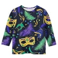 thumbnail image 4 of Kids Mardi Gras Shirt for Girls Long Sleeve Cold Shoulder Holiday Party Top Purple Green Gold Carnival,Size 3-4T, 4 of 5