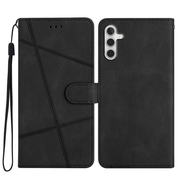 Galaxy A14 5G Flip Wallet Phone Case, PU Leather Kickstand Wrist Strap Card Holders Photo Slots Shockproof TPU Inner Shell Magnetic Solid Color Case Cover for Samsung Galaxy A14 5G 6.8", Black