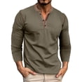 thumbnail image 2 of JUSLIO Color Block Mens Shirts Button-Up Cotton Tops Fashion Long sleeve Round Neck Tops Army Green 3XL, 2 of 9
