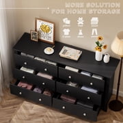 Vineego 47'' Wide Double Dresser, Rustic Modern Chest of 6 Drawers for Bedroom or Nursery Storage, Black