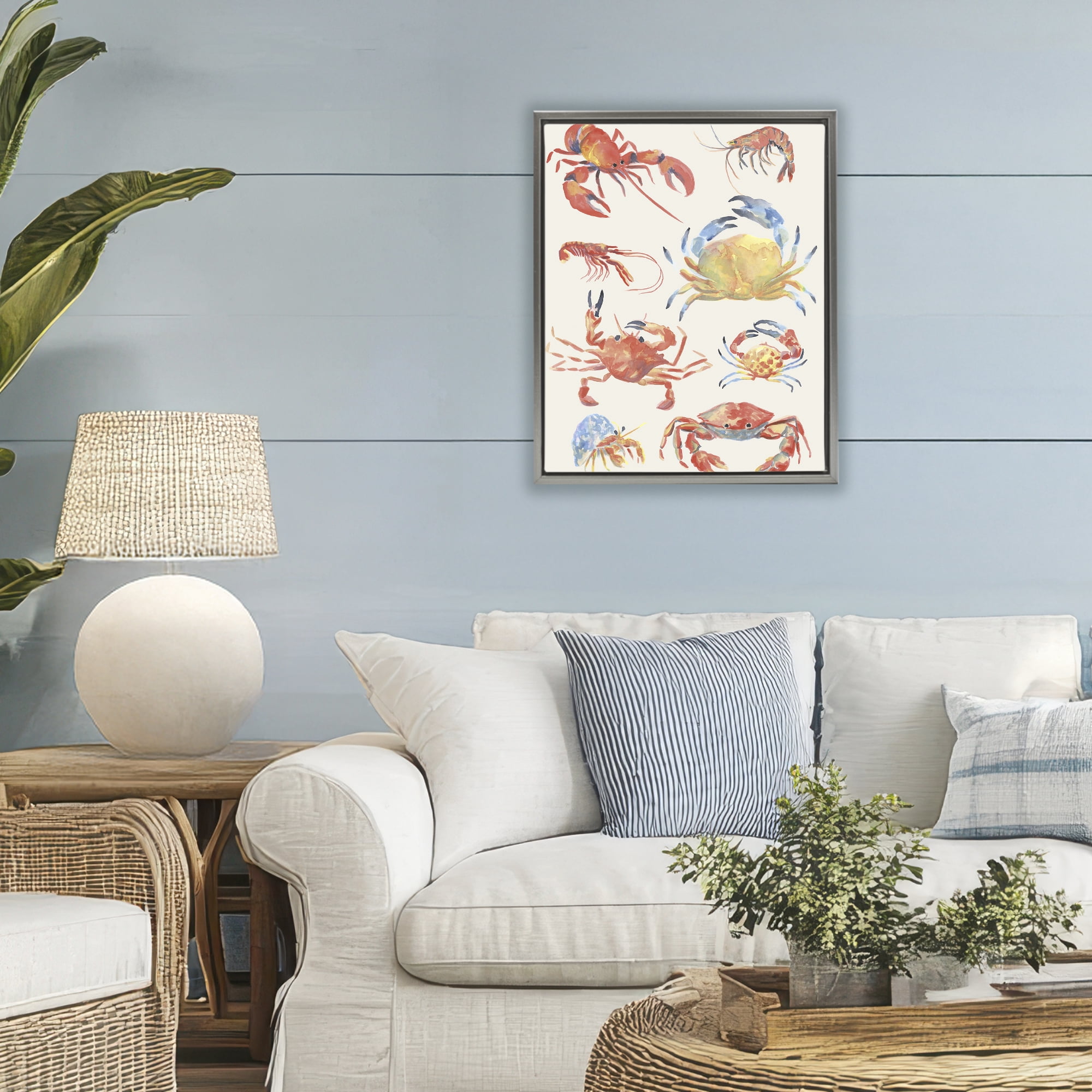 Stupell Industries Crab & Crustacean Collection Gray Framed Floater Canvas Wall Art, design by June Erica Vess