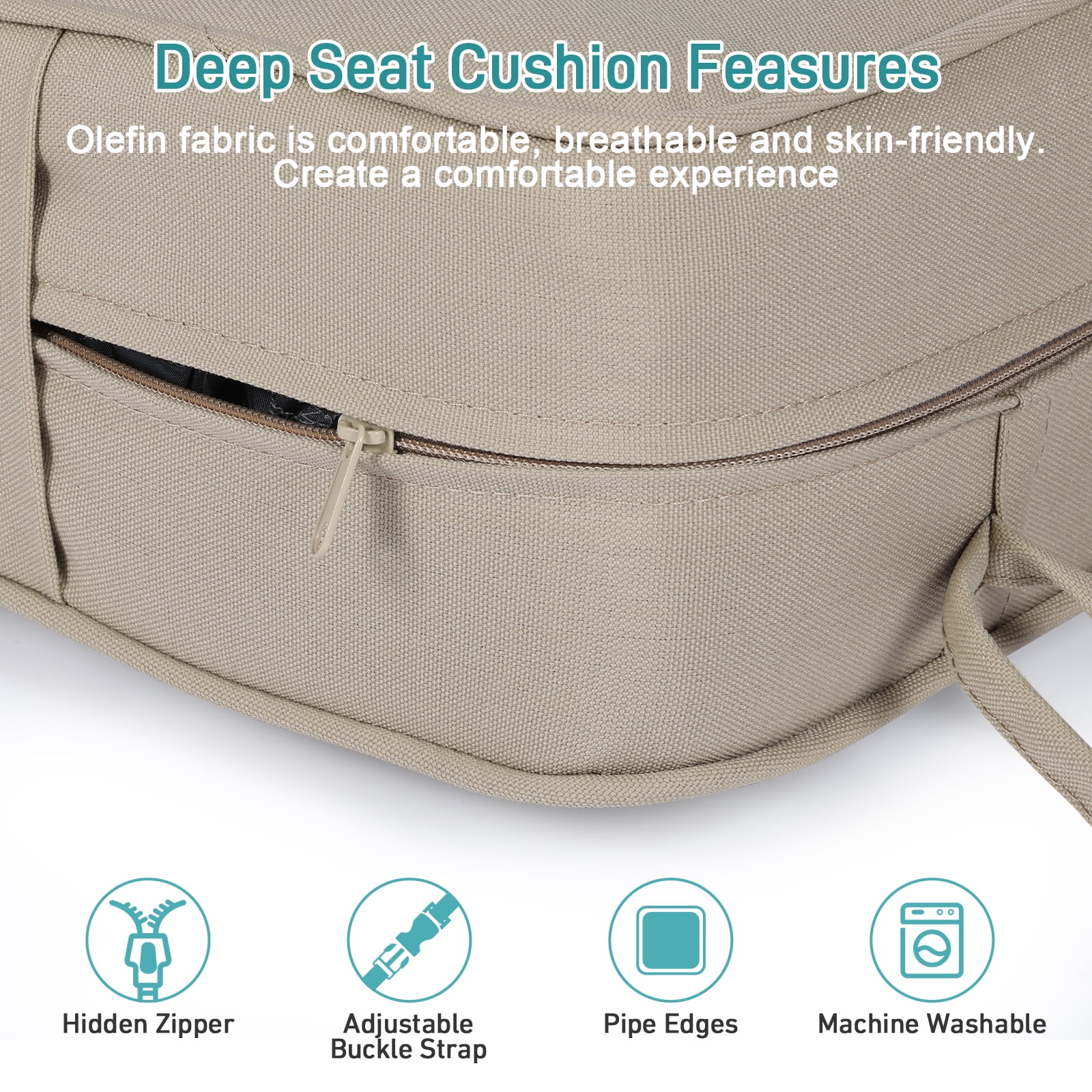 Aoodor 22"x24" Brown Patio Chair Cushions Set, Memory Foam Outdoor Seat Cushions (Set of 2 Seats, 2 Backs, 2 Lumbar Pillows)