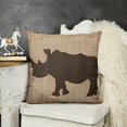 thumbnail image 2 of Rhinoceros Burlap and Brown Fabric Decorative Pillow Machine Washable, Indoor Outdoor Decorative Pillow for Couch, Bed or Patio, 2 of 5