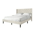 thumbnail image 3 of Castle Place Sophisticated Wingback Velvet Upholstered Twin Platform Bed, Beige, 3 of 11