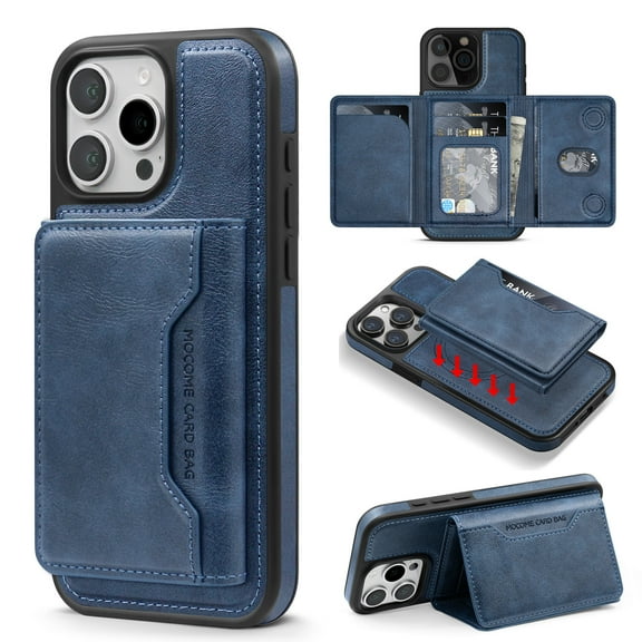 2-in-1 for iPhone 16 Pro Detachable Wallet Case with Card Holder for Women Men, Magnetic Compatible with Mag-Safe PU Leather Flip Credit Card Slots Purse Cover for iPhone 16 Pro, Blue