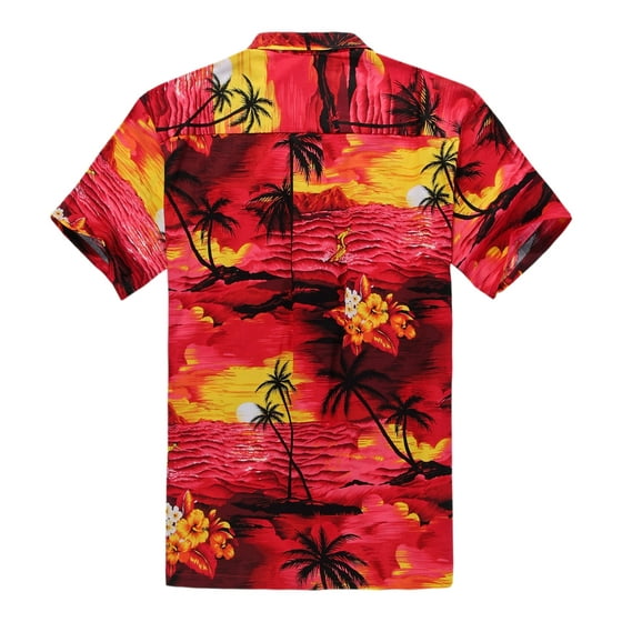 Hawaii Hangover - Hawaiian Shirt Aloha Shirt in Sunset Red - Walmart.com