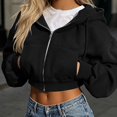 thumbnail image 2 of Lumosvexa Women's Zipper Hooded Jacket, Lightweight Loose Fit Long Sleeve Winter Casual Crop Jacket Black S, 2 of 6