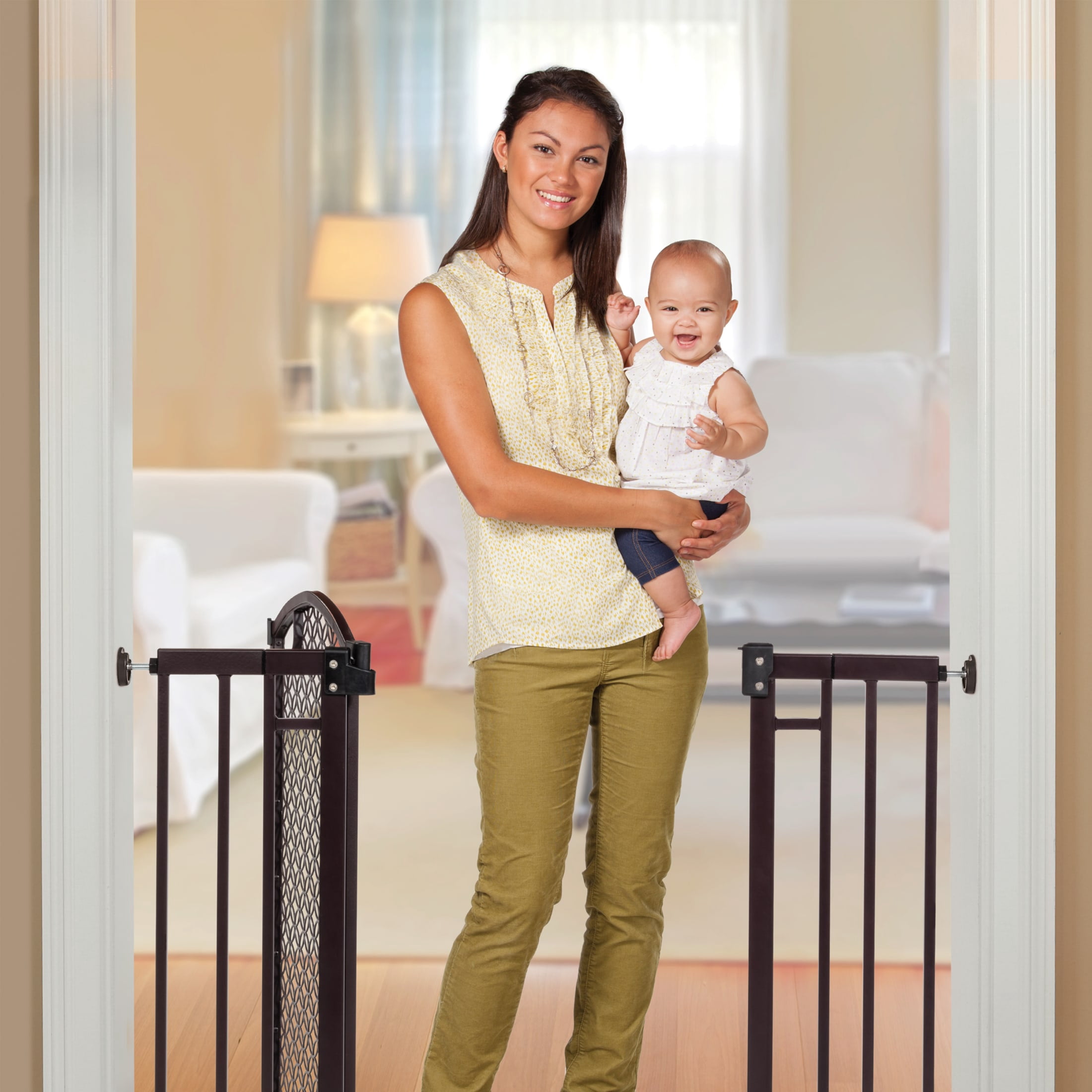 Summer by Ingenuity Modern Home Decorative Walk-Thru Safety Pet and Baby Gate, 28 - 42" Wide, 30" Tall - Metal and Bronze Finish