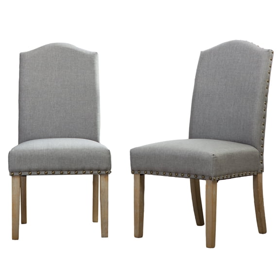 Roundhill Furniture Mod Urban Style Solid Wood Nailhead Fabric Padded Parson Chair Set of 2, Tan