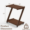thumbnail image 6 of FSCHOS Z-Shape Solid Bamboo End Table with Casters, 2-Tier Desktop for Storage, Bedside Table for Bedroom, TV Snack Table for Living Room, Walnut, 6 of 10