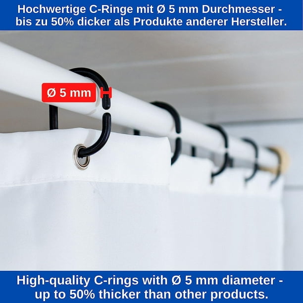 Yeuweold Black Shower Curtain Rings, Set Of 12, Diameter 4.6 X 2.9 Cm, For Shower Curtain Rods, Heavy Duty Plastic Shower Curtain Rings, Black Shower