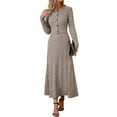 thumbnail image 2 of Women'S Knit Cardigan and Stretchy Waist Skirt Two Piece Set, Ribbed Knitting Casual Outfit Khaki S, 2 of 8