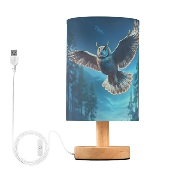 Owls Trees Forest Lamb Table Lamp USB Bedside Desk Nightstand Lamp Printed Gifts Small Lamp Wood Base for Bedroom Living Room Kids Room College Dorm