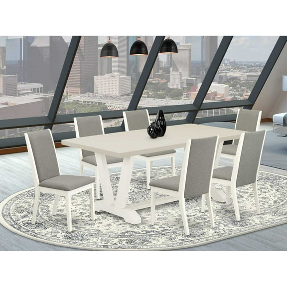 East West Furniture V-Style 7-piece Wood Dining Set in White/Shitake