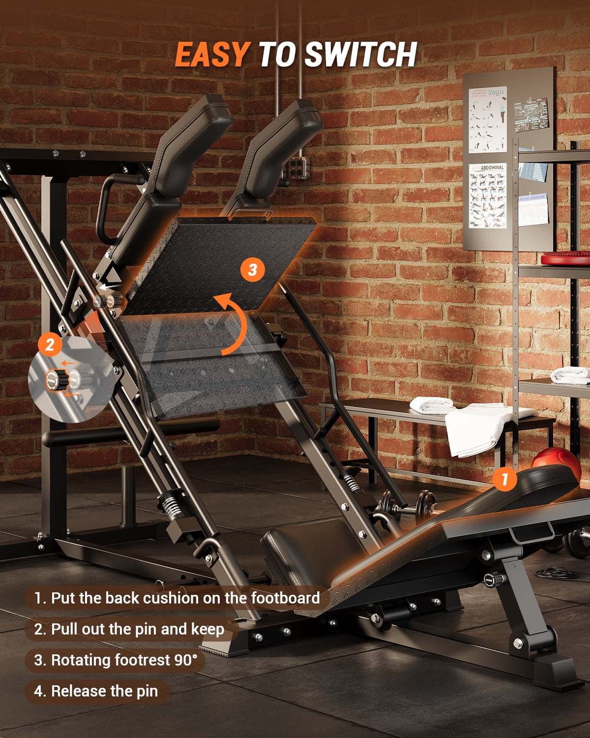 JoanKaren 3-in-1 Leg Press Hack Squat Machine with Linear Bearing & Weight Storage,1200lbs Strength Training Equipment for Home Gym