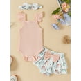 thumbnail image 2 of Bagilaanoe 3pcs Newborn Baby Girl Short Pants Set Fly Sleeve Romper Tops + Rainbow Skirt Shorts + Headband 3M 6M 9M 12M Infant Casual Summer Outfits, 2 of 9