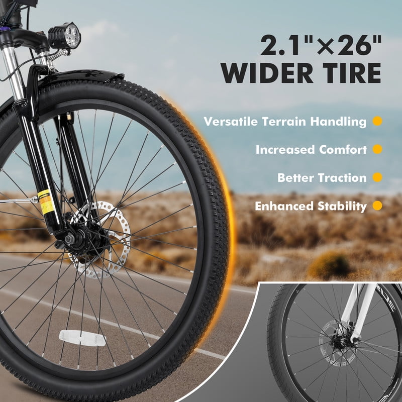 Qlife Electric Bike for Adults,28MPH,1200W Peak Motor 26" Ebike,7-Speed Upgrade 2.0 Electric Bicycle with Front Suspension,(Black)