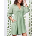 thumbnail image 2 of Doublju Womens 34 Sleeve Deep V Neck Eyelet Casual Midi Dress With Plus Size, 2 of 5