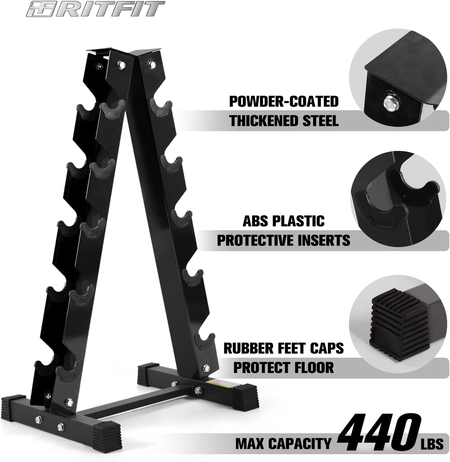 RitFit 180 LB Rubber Hex Dumbbells Set with Optional Dumbbell Rack, Multi Weight Set to Choose, Ideal for Home Gym and Fitness