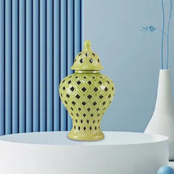 CUTICATE Ceramic Vase Jar Desktop Ornament Ginger Jar Handmade Decorative 12.5x23cm with Lid for Party, Dining Table Decor Collectible A