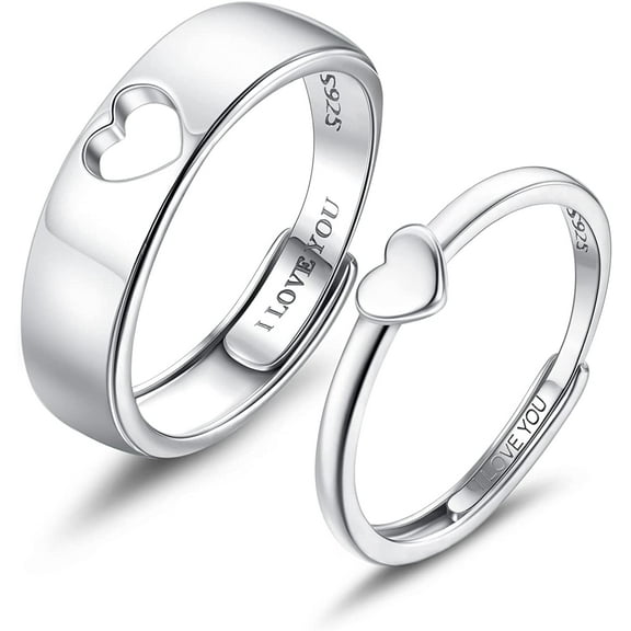 Jstyle Adjustable Heart Promise Rings, I Love You Engagement Set, 925 Silver