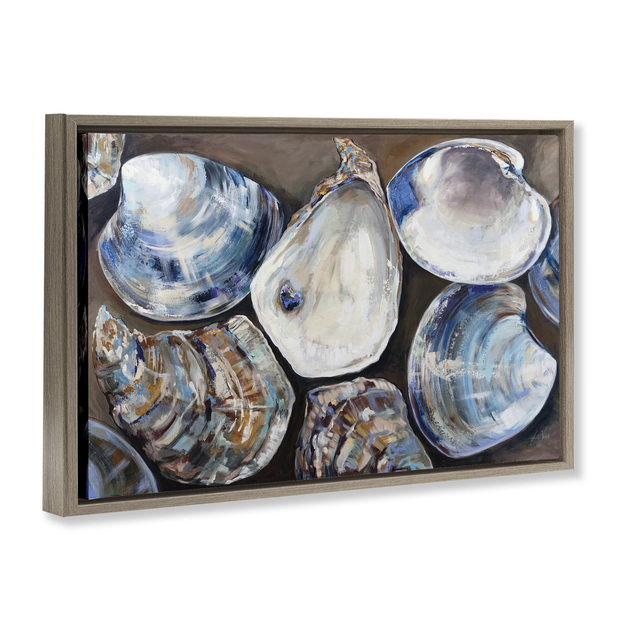 Stupell Industries Varied Seashell Shucks Animals & Insects Painting Brown Floater Framed Canvas Art Print Wall Art, 31 x 21
