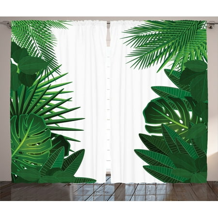 Hawaiian Living Room Leaves Decor Curtains 2 Panels Set, Exotic Fantasy Hawaiian Tropical Palm Leaves With Stylish Floral Graphic Illustrated Art, Living Room Bedroom Accessories, By Ambesonne ()