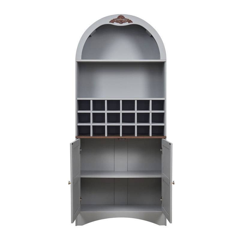 Arched Bar Wine Storage Liquor Cabinet with Removable Wine Grid, Freestanding Bookcase with Adjustable Shelves